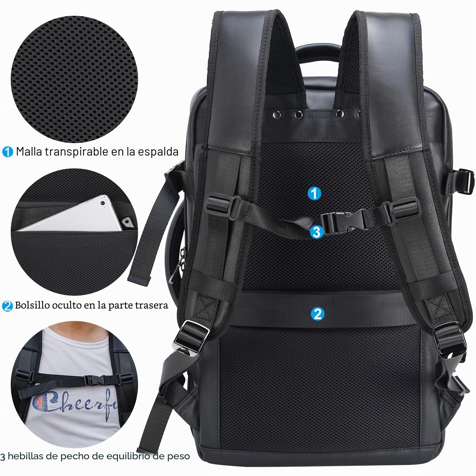 TIDING Mochila de Viaje para Hombre de Cuero Genuino con Compartimento para Portatil 15.6 Pulgadas Gran Capacidad Ampliable 36L Profesional para Negocios y Oficina