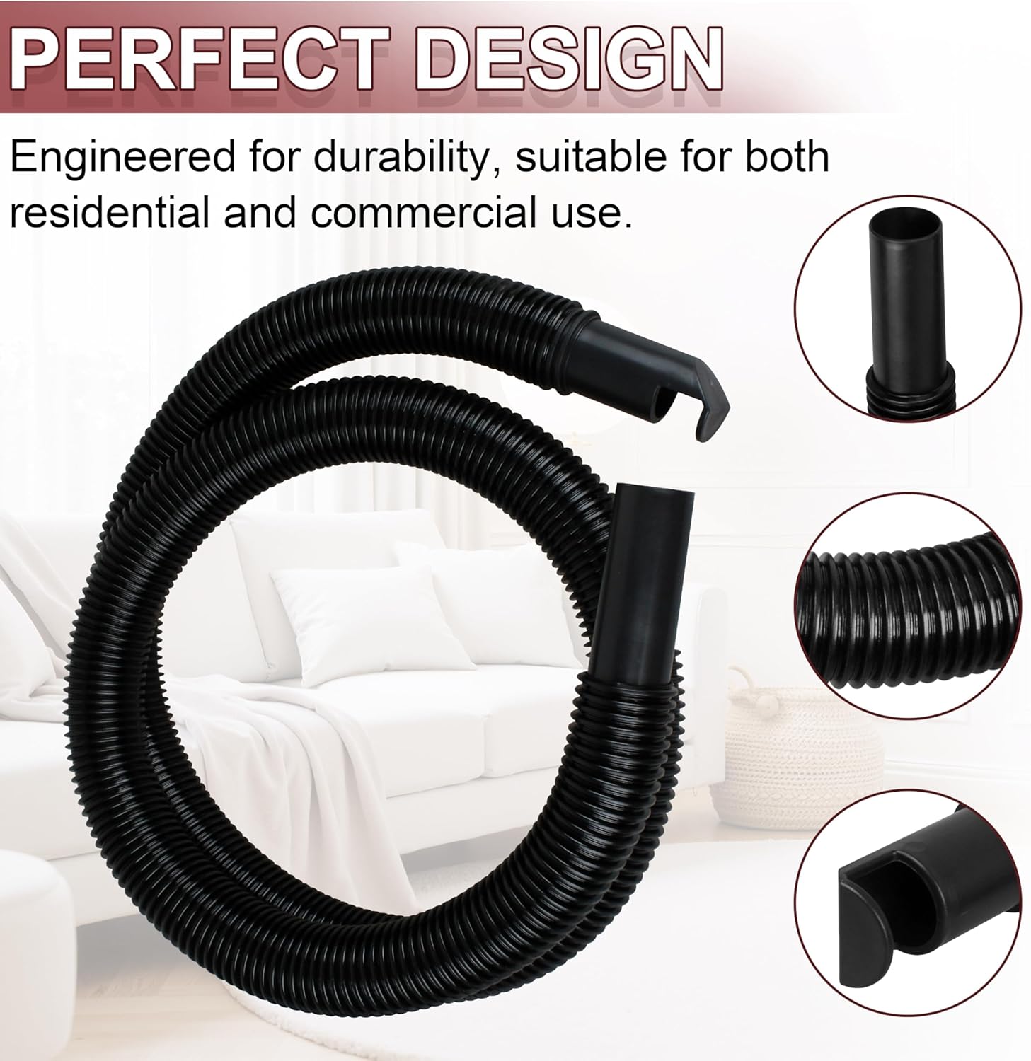 9196300 Flexible Hose, 1.25 Inch Diameter x 4 Ft Length Durable Vinyl for Shop Vac Wet/Dry Vacuums