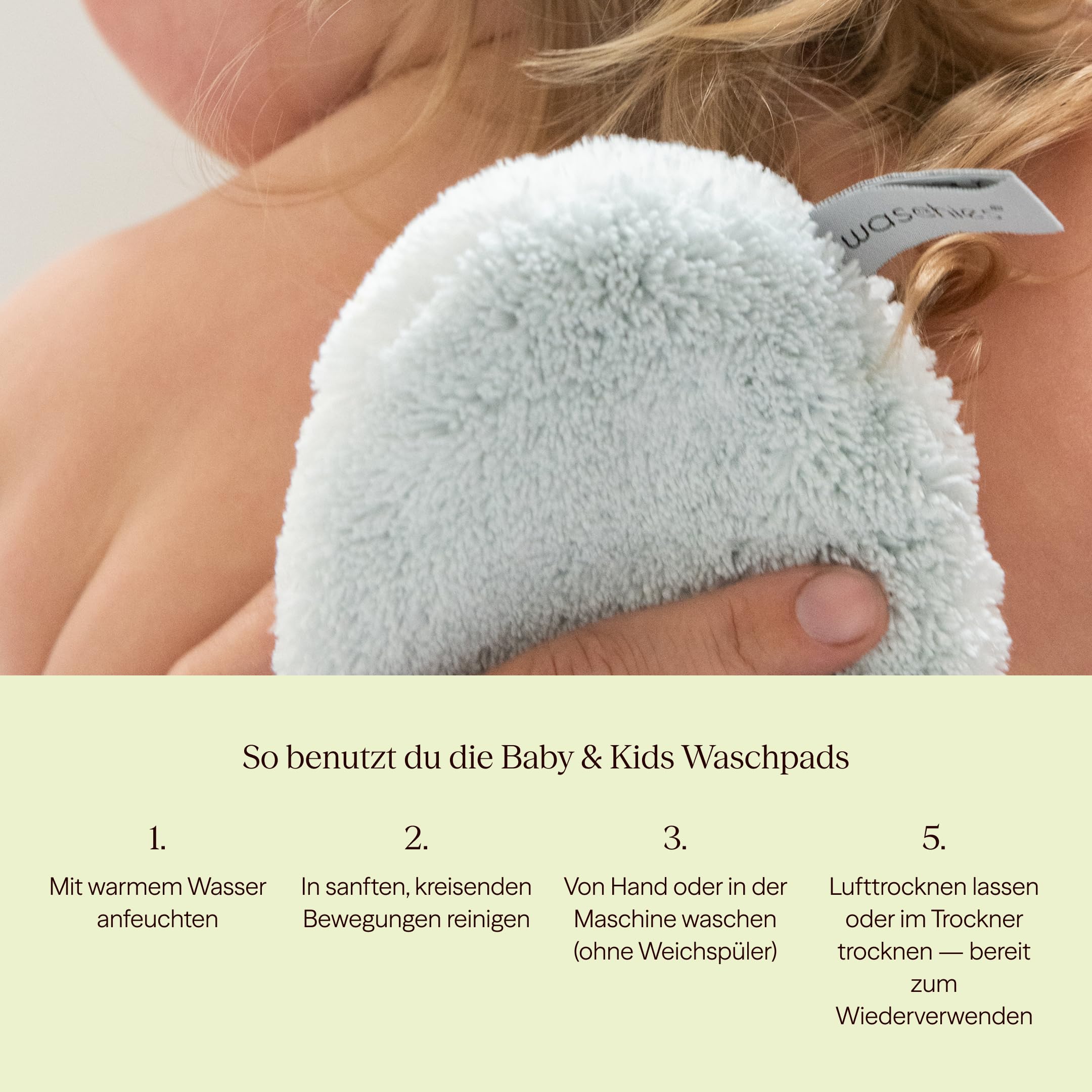 waschies "Travel Set Kids" nachhaltige & wasserabweisende Aufbewahrungstasche inkl. wiederverwendbarer Waschpads für Unterwegs, waschbar, Reise- und Geschenkset (Pastel Yellow)