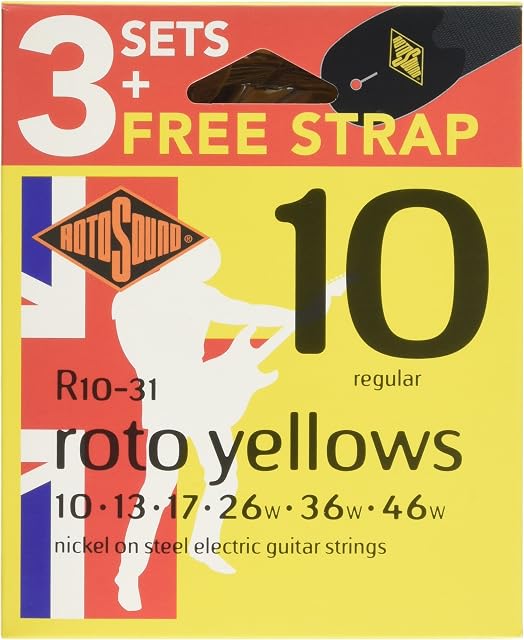 Rotosound R10-31 Electric Guitar Strings with Strap (Pack of 3) R10 Regular 10-46