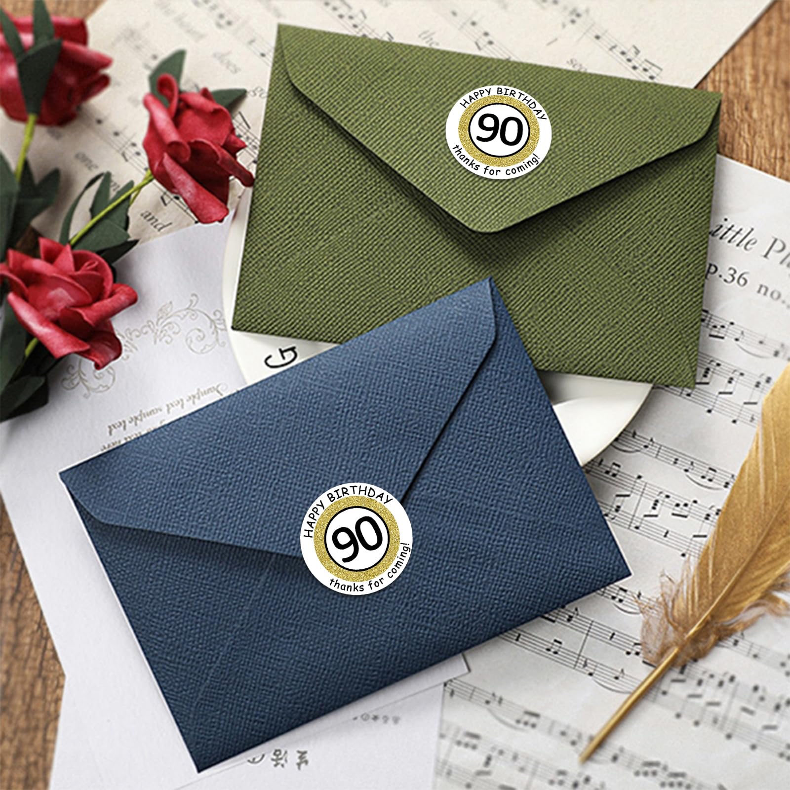 90th Birthday Circle Stickers - 80 Piece Gold & White Party Decoration Set