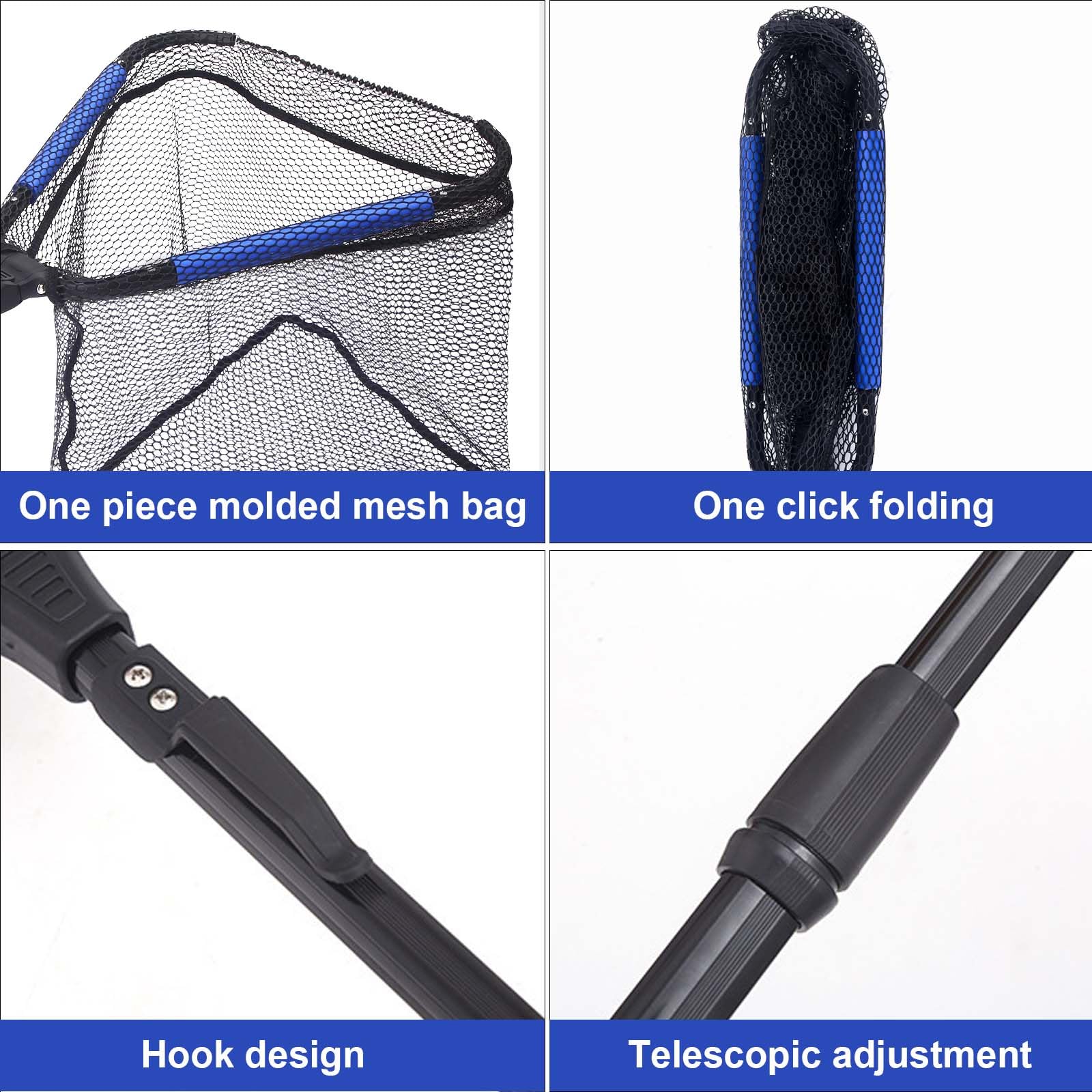 Retino Da Pesca Telescopico Pieghevole - Manico Alluminio 77-98cm, Rete Nylon Triangolare 40cm, Per Trota E Carpa - Foto 12