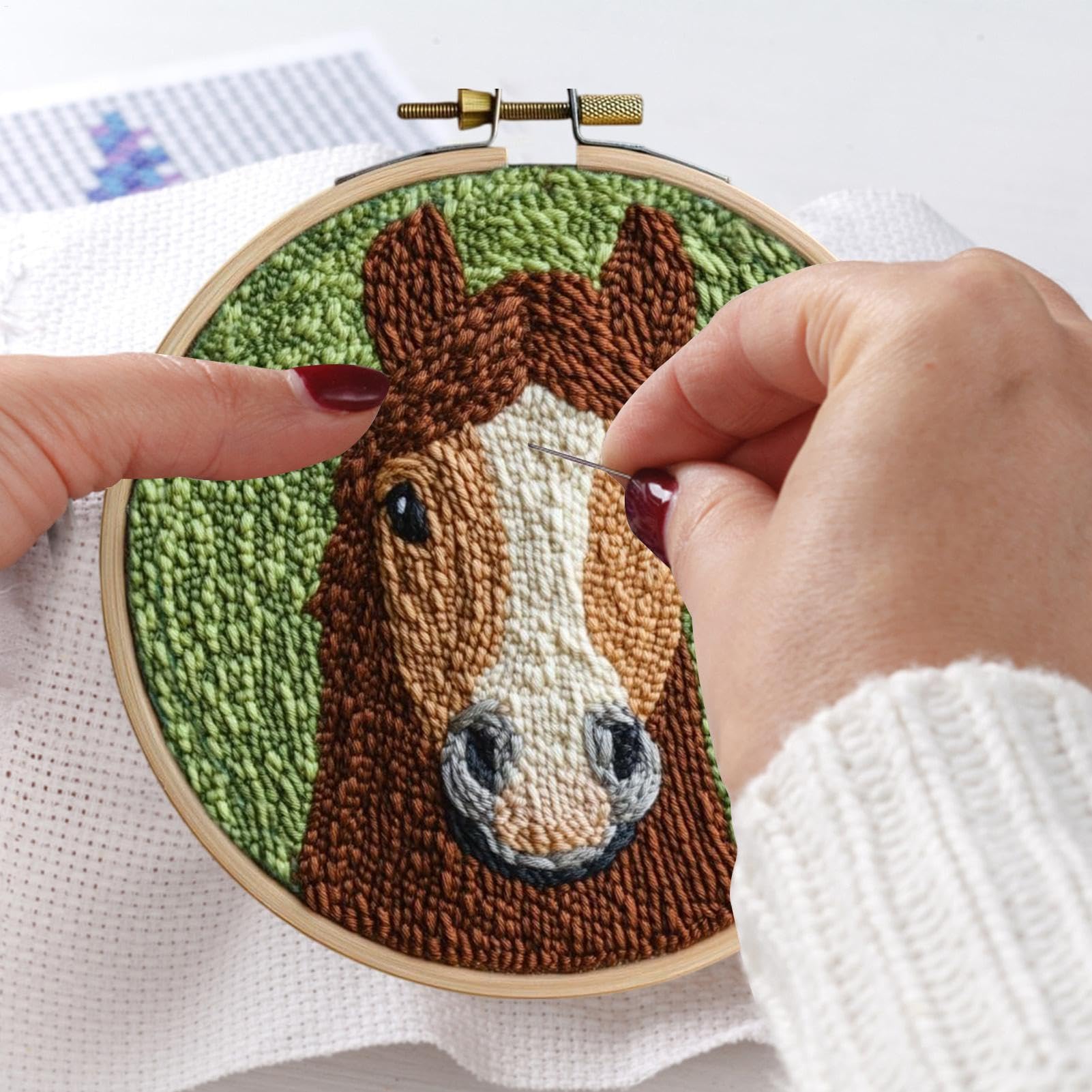 Kit Punch Needle Automne - Kit Broderie 3D Feuilles & Plantes Mignonnes, Diamètre 30 Cm Avec Motifs Imprimés