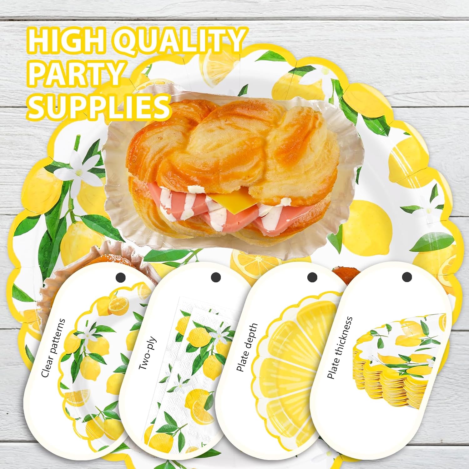 168 Pcs Lemon Party Decorations Yellow Lemons Scalloped Plates Napkins Cups Forks Knives Spoons Summer Lemon Fruit Theme Tableware Set for Spring Birthday Bridal Baby Shower Party Supplies Serves 24