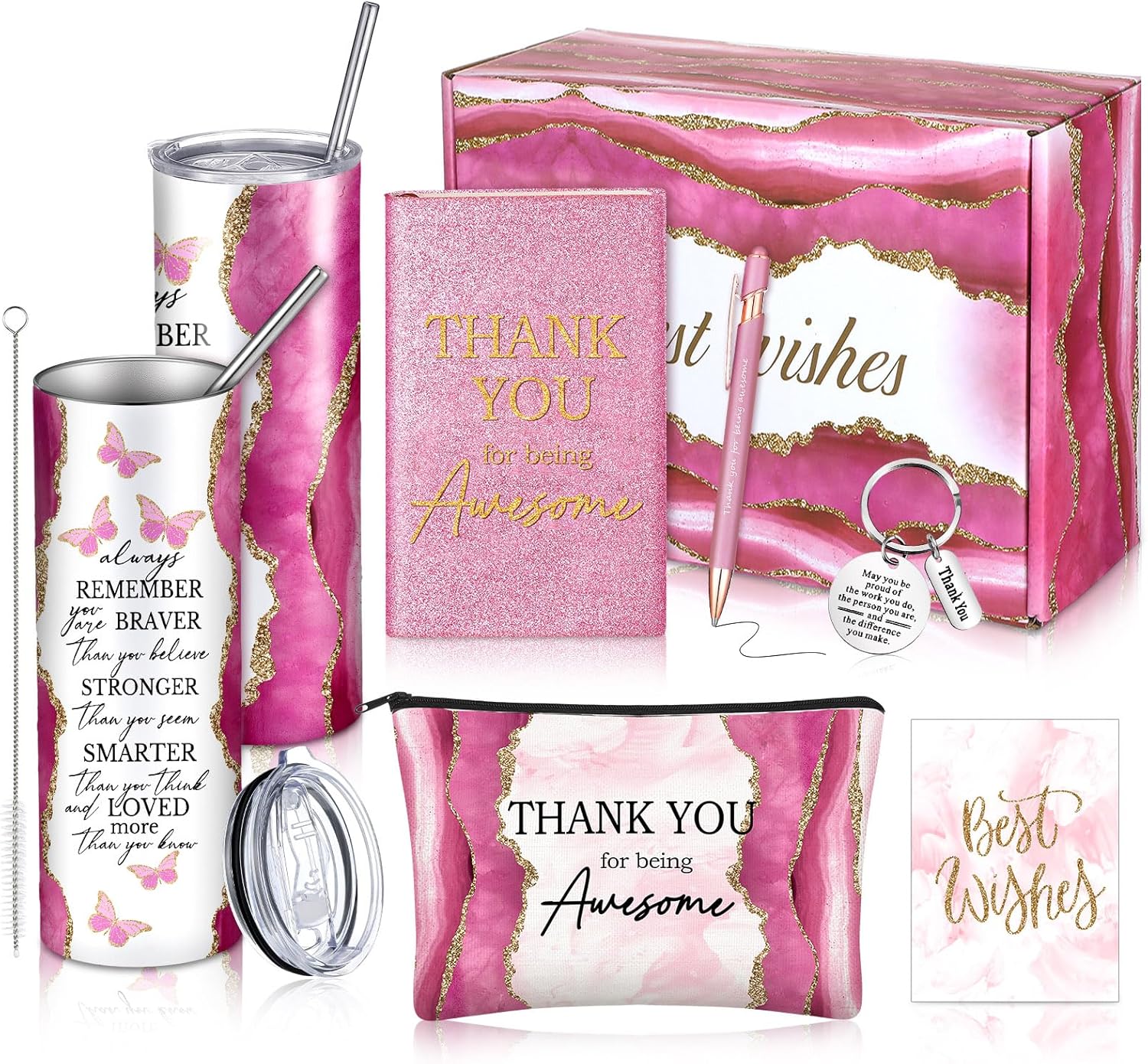 7 Pcs Valentines Employee Appreciation Gifts Set Valentine's Day Thank You Gifts with Pink Tumbler Note Pad Boxes for Boss Women Customer Coworkers Teacher Nurse Medical Assistant Volunteer