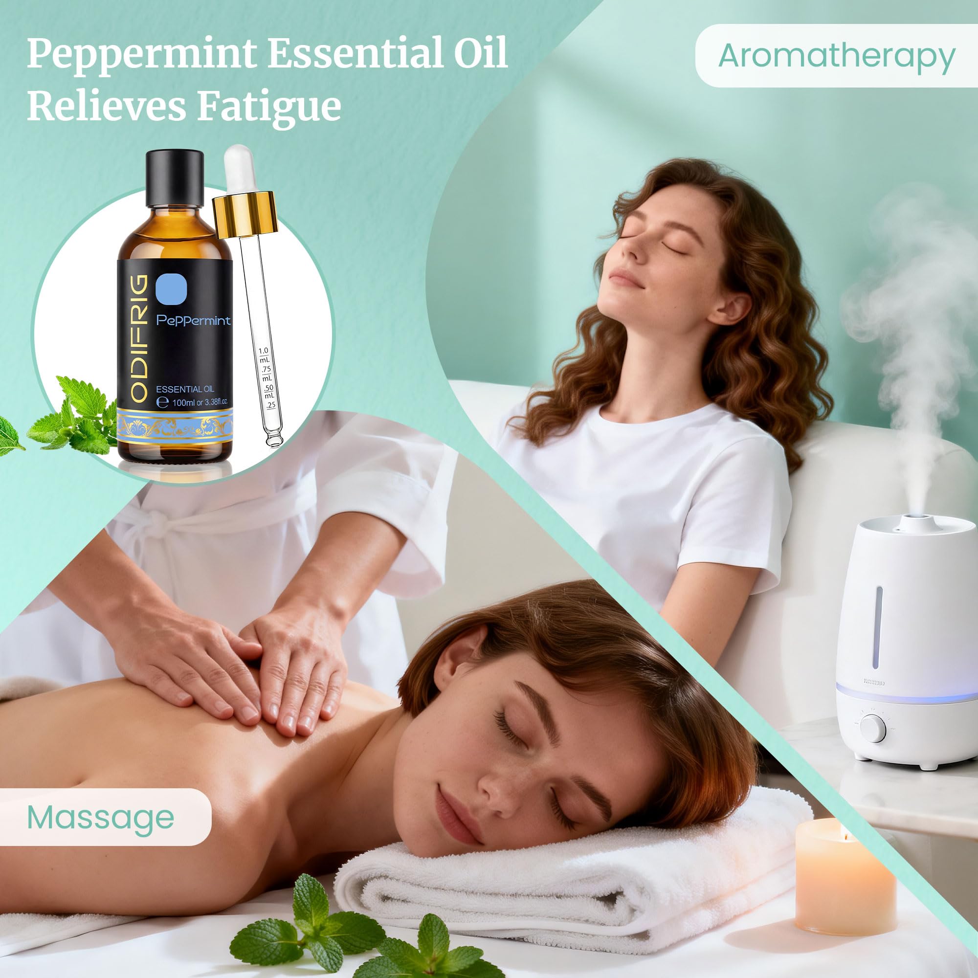 Olio Essenziale di Menta Piperita, 100 ml con Contagocce, Olio essenziale Naturale di Menta Piperita, Adatto per la cura di unghie, DIY, SPA, Aromaterapia