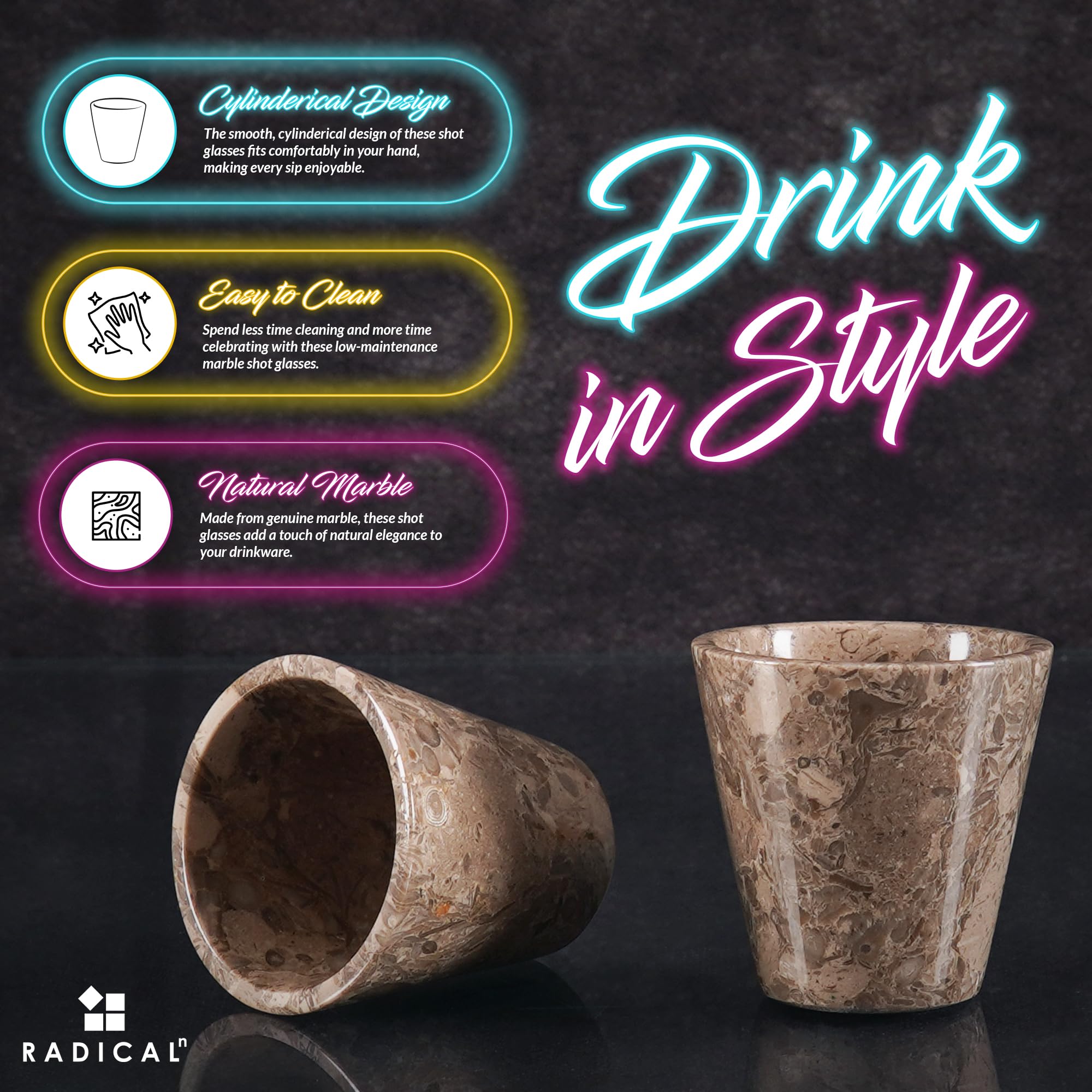 Oceanic - Vasos de chupito de mármol de 2 pulgadas hechos a mano, juego de cocina para beber, vasos ideales para whisky y licores, elegante juego de regalo de cristalería para hombres 5