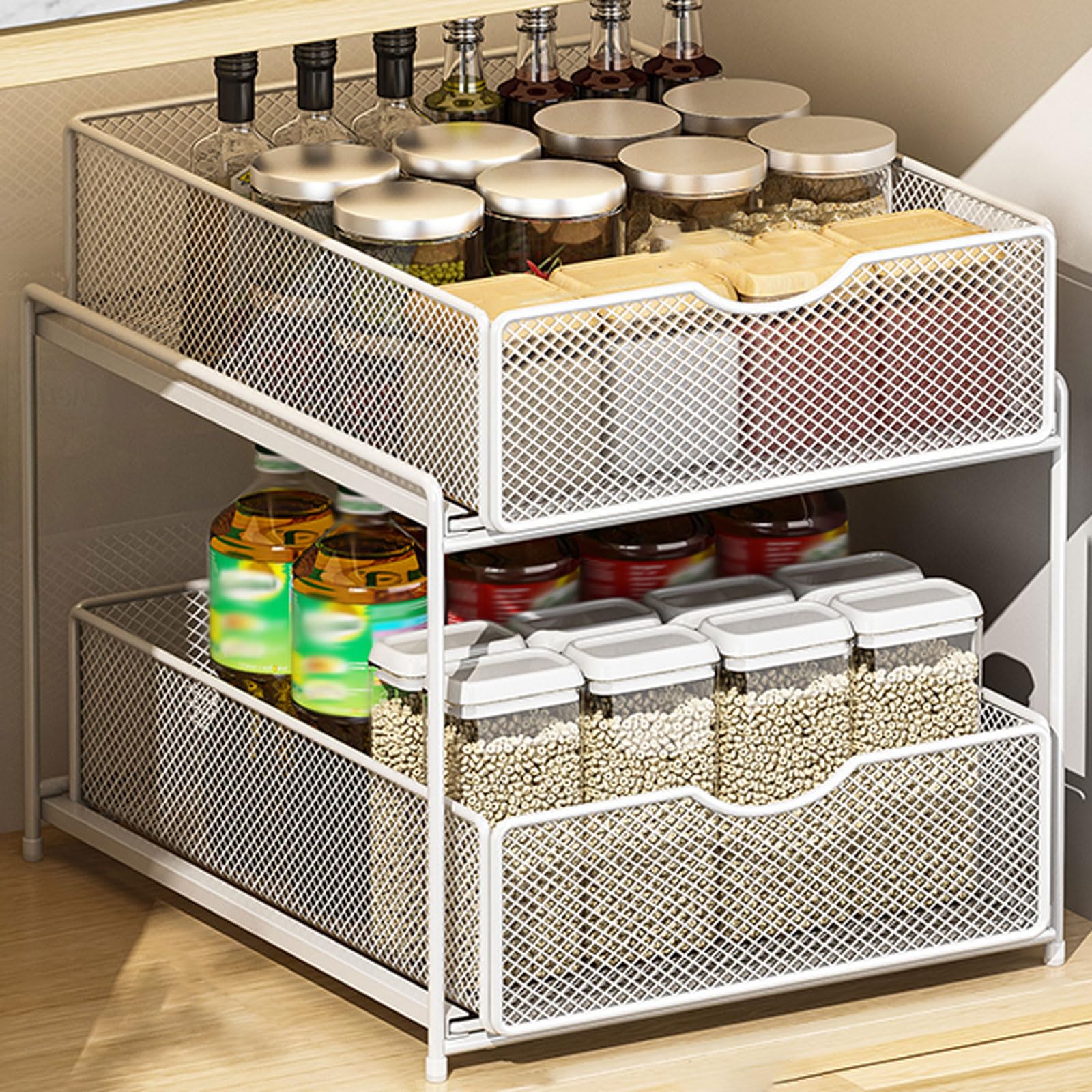 ZQFHSX Under Sink Kitchen Storage Rack Cabinet Shelf for Space Saving Helper Bathroom Adjustable Home Essentials.