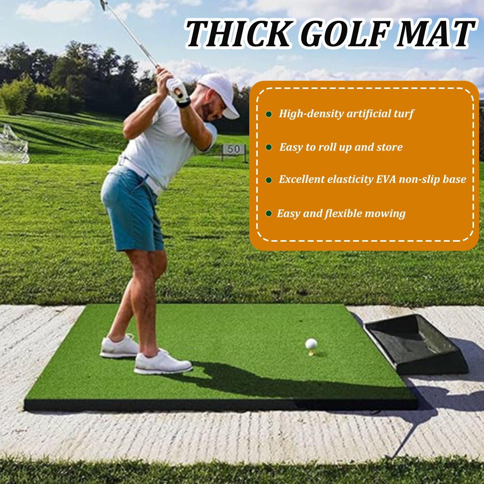 Tappetino da golf, per interni ed esterni, 1,5 x 1,2 m, ad alta elasticità, arrotolabile, ideale per simulatore di scheggiature e allenamento alla guida