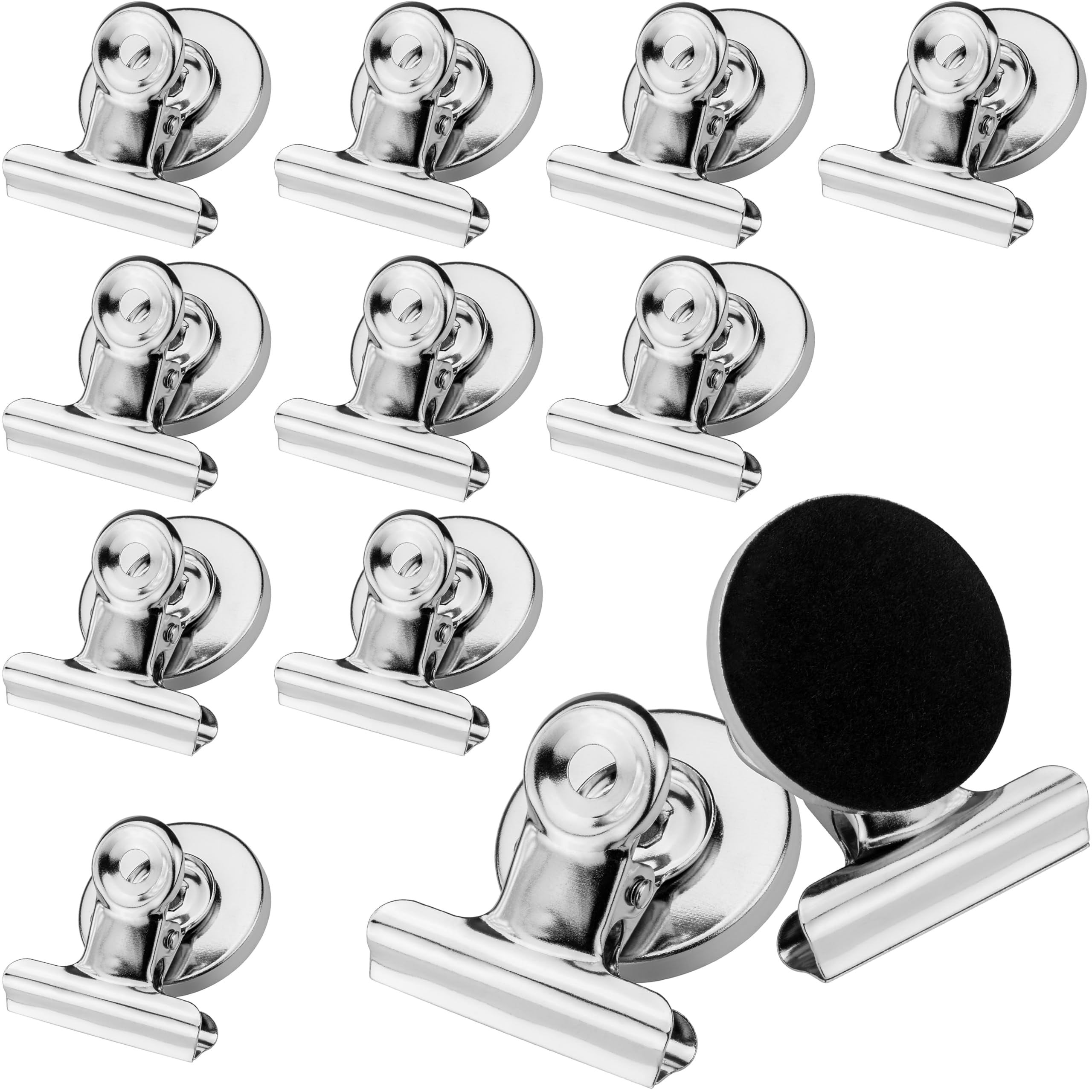 Poppstar 12x Magnetic Clips (Round Magnetic memo Clips with 0.5 kg Clamping Force, 3.9x3.0x2.3 cm) Silver