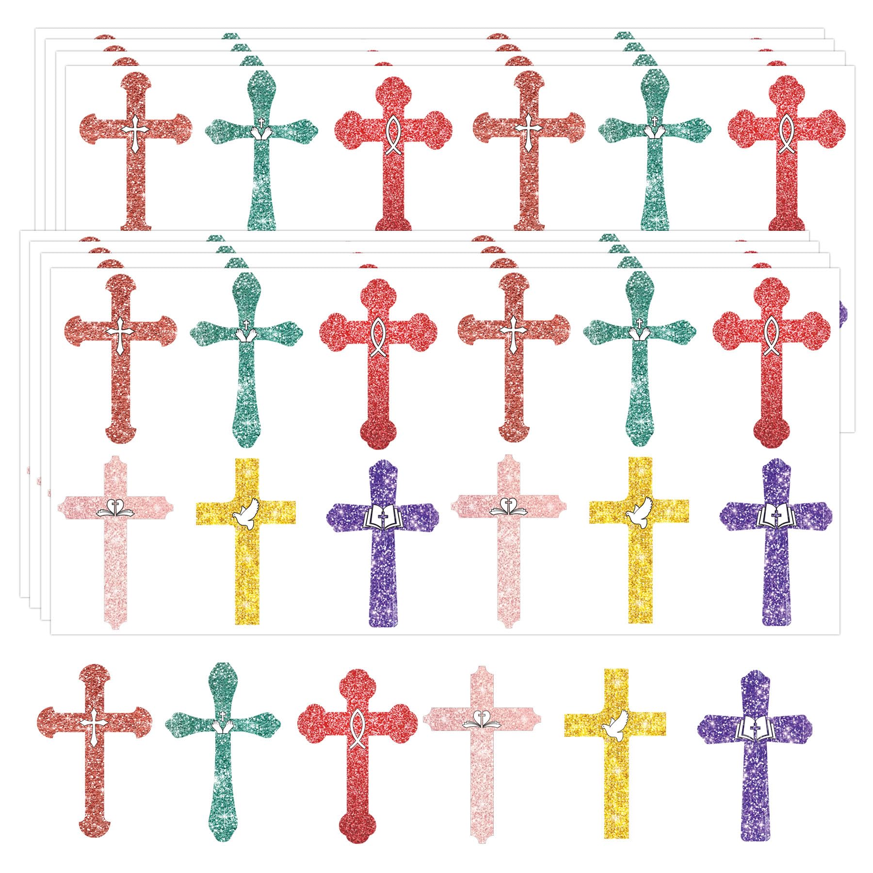 Christian Cross Inspirational Stickers Kid Foil Christian Religiou Cross Labels Jesus Envelop Seal for Christmas Scrapbooks Bottles Present Tag Decor 360pcs