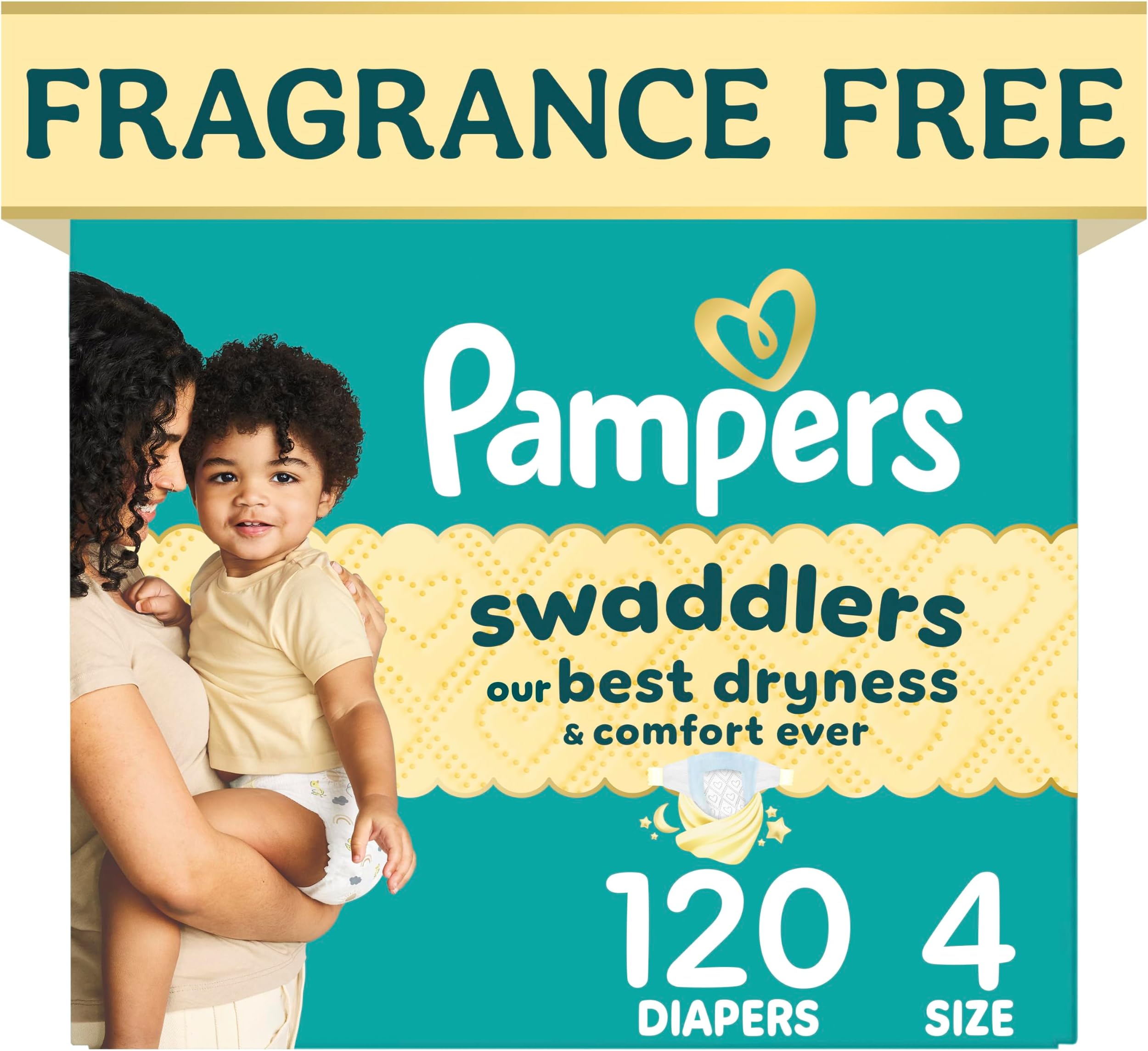 Swaddlers Diapers, Size 4 (15-34 lbs), 120 Count, Fragrance Free, Hypoallergenic, Absorbent, Pediatrician Recommended, Skin Safe