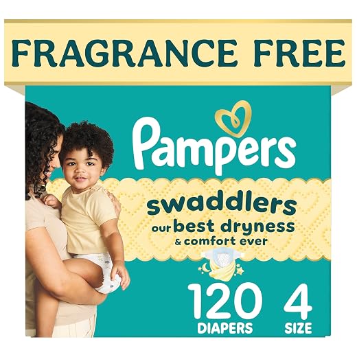 Pampers Swaddlers Diapers, Size 4 (15-34 lbs), 120 Count, Fragrance Free, Hypoallergenic, Absorbent, Pediatrician Recommended, Skin Safe