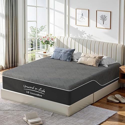 Colchón King de 10 pulgadas, colchón de espuma viscoelástica multicapa, firmeza media con infusión de carbón de bambú y té verde