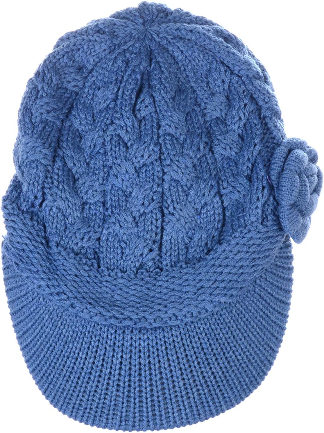 Womens Winter Elegant Cable Flower Knitted Newsboy Cabbie Cap Beret Beanie Hat with Visor, Warm Plush Fleece Lined - Image 4