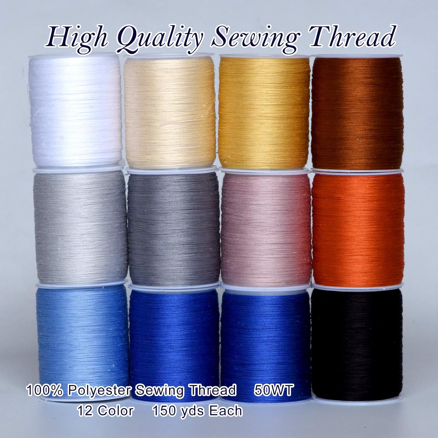 All Purpose Thread - 12 Spools of Polyester Sewing Threads for Sewing Quilting Serger ，with Free Set of Needle Threader