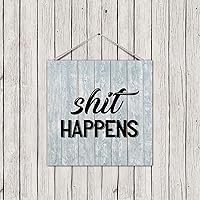 Vista 3 de Letrero decorativo de madera con texto en inglés "Shit Happens", con frase en inglés "Shit Happens", decoración para colgar en la pared para baño