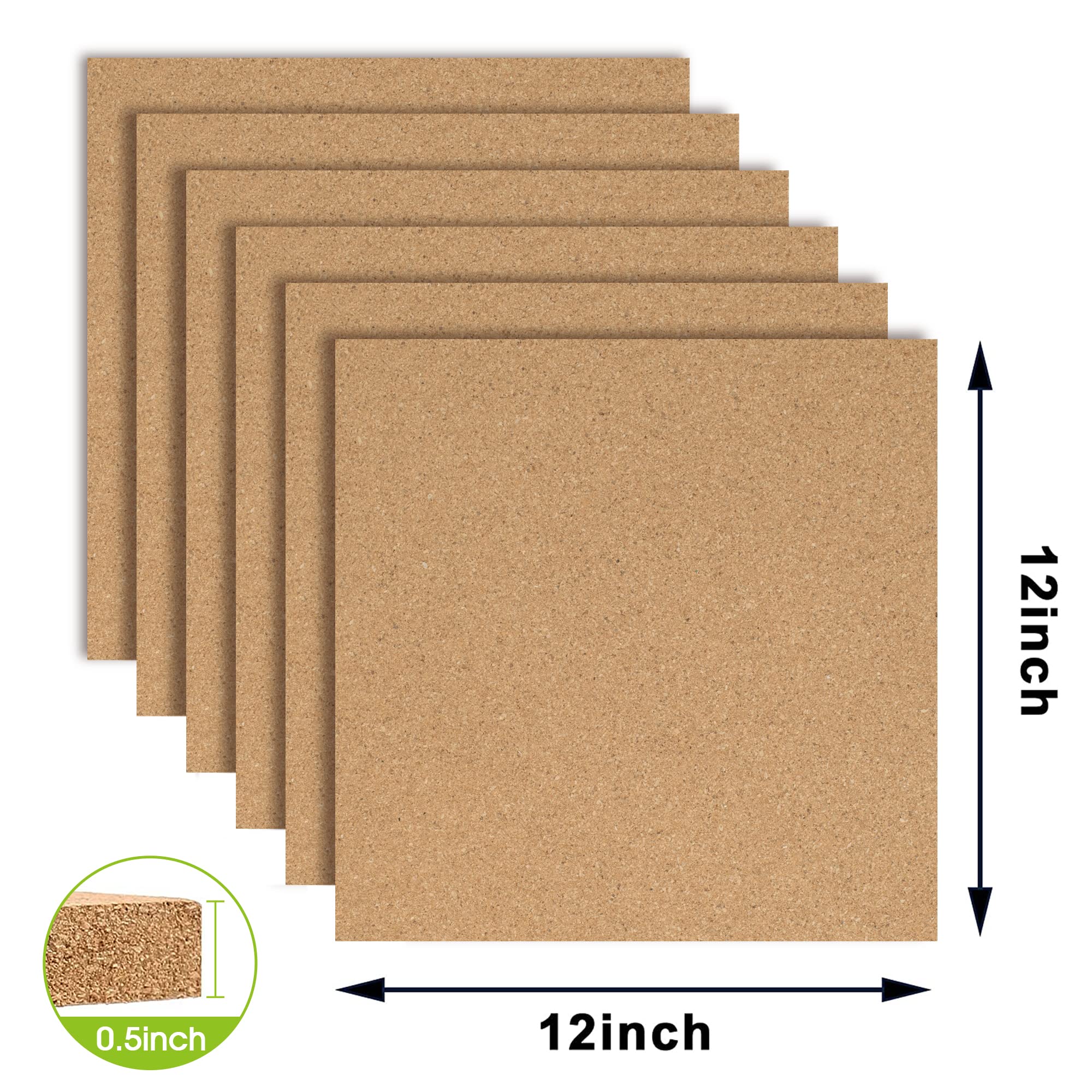 AKTOP Tablica ogłoszeń z korka, 30 x 30 cm, grube płytki korkowe, 6 sztuk, mała, kwadratowa tablica na ścianę, samoprzylepne tablice korkowe z 60 pinezkami, drewniane klipsy, do szkoły, domu i biura