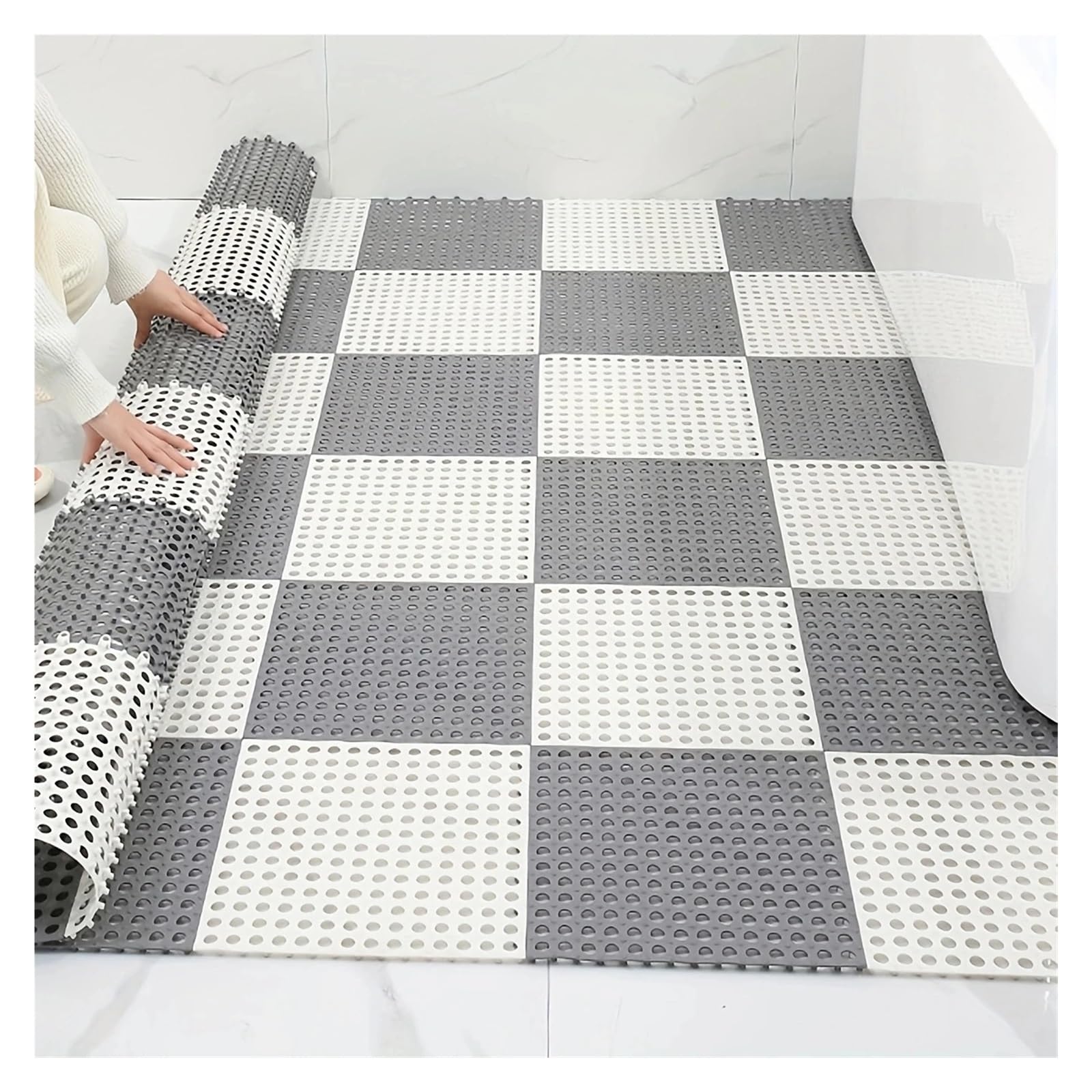 Duschmatte rutschfest Badezimmermatte, wasserdichte Spleißmatte, einfarbiger Badteppich, ausgehöhlte Duschkabinenmatte for Badezimmer(12pcs)