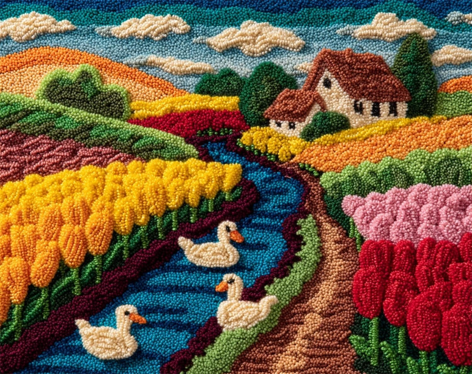 Henypt DIY Knüpfteppich Set Buntes Blumenfeld 90x120cm