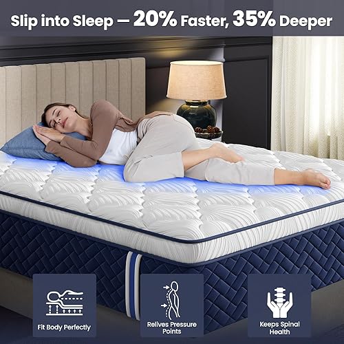 Miniatura 3 de Colchón Firm King de 14 pulgadas, colchón híbrido de la colección Hotel con soporte de 7 zonas para alineación espinal y alivio del dolor de