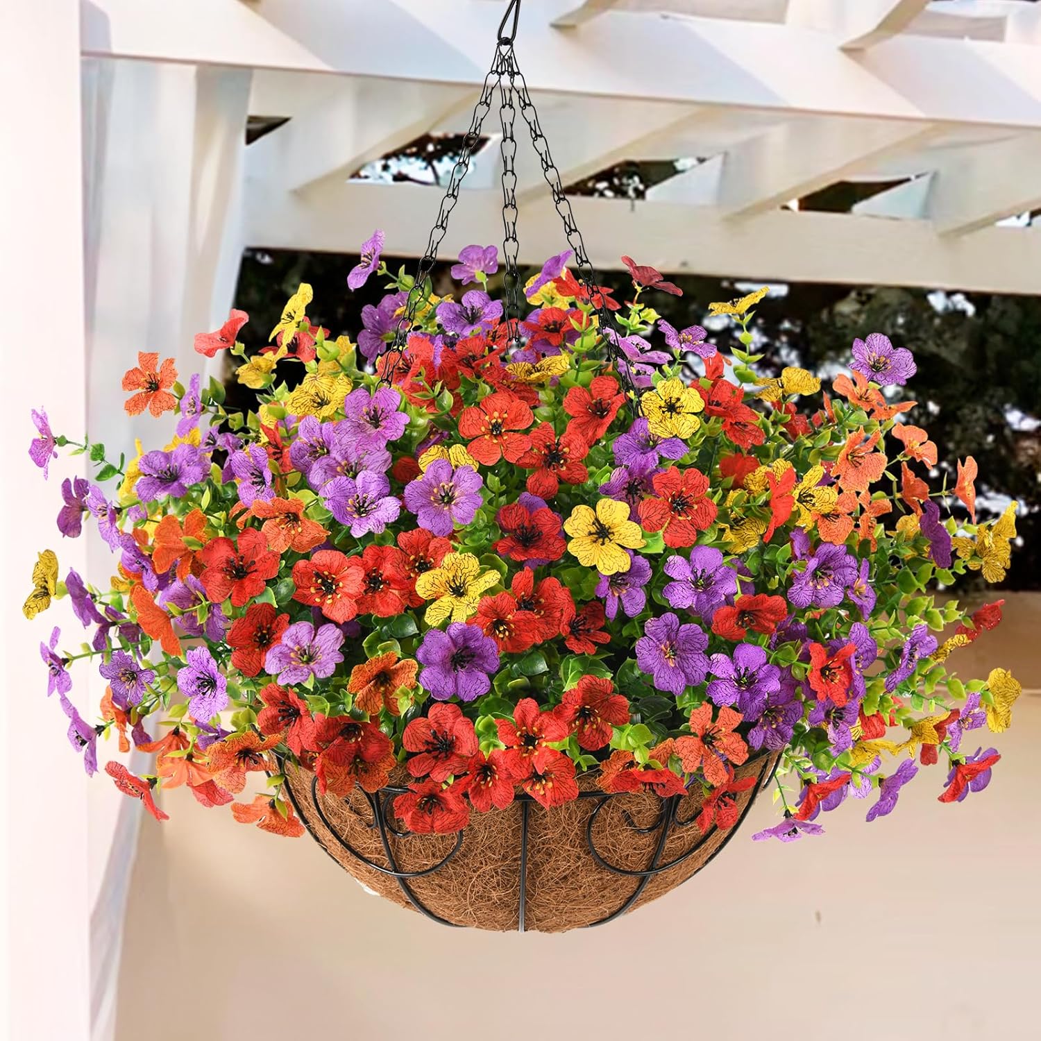 Artificial Faux Hanging Flowers Plants with Basket for Outdoor Spring Decoration, Fake Silk Daisy Outside Indoor UV Resistant Look Real Yard Patio Front Porch Garden Balcony Home Decor(Mix2) - Image 7