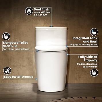 Casta Diva One Piece Toilet Elongated with 17.5 ADA Height Comfort Seat | Compact Modern Toilets for Bathroom, Dual Flush High Efficiency 1.0/1.28 GPF, MAP 1000g,Chair Height, 12'' Rough-in, White