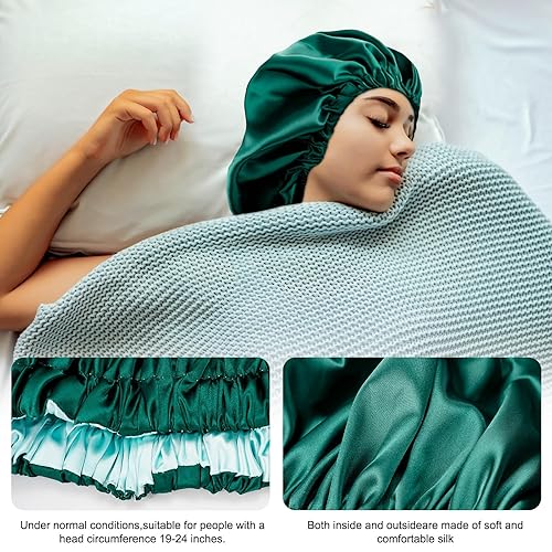 Miniatura 3 de Gorro de seda para dormir de satén para mujeres negras con pelo rizado, Verde