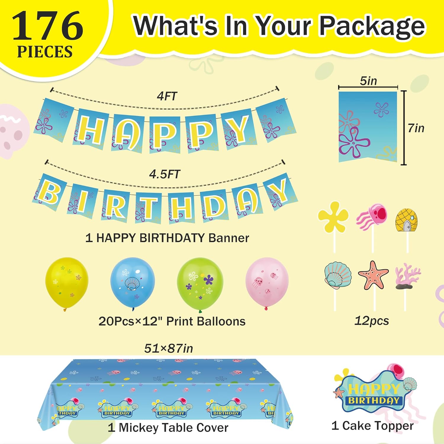 Yellow Cartoon Party Supplies Ocean Tableware Set for Kids Boys Girls Birthday Party Decorations Yellow Undersea Happy Birthday Themed Napkin Cups Forks Knives for 20 Guests