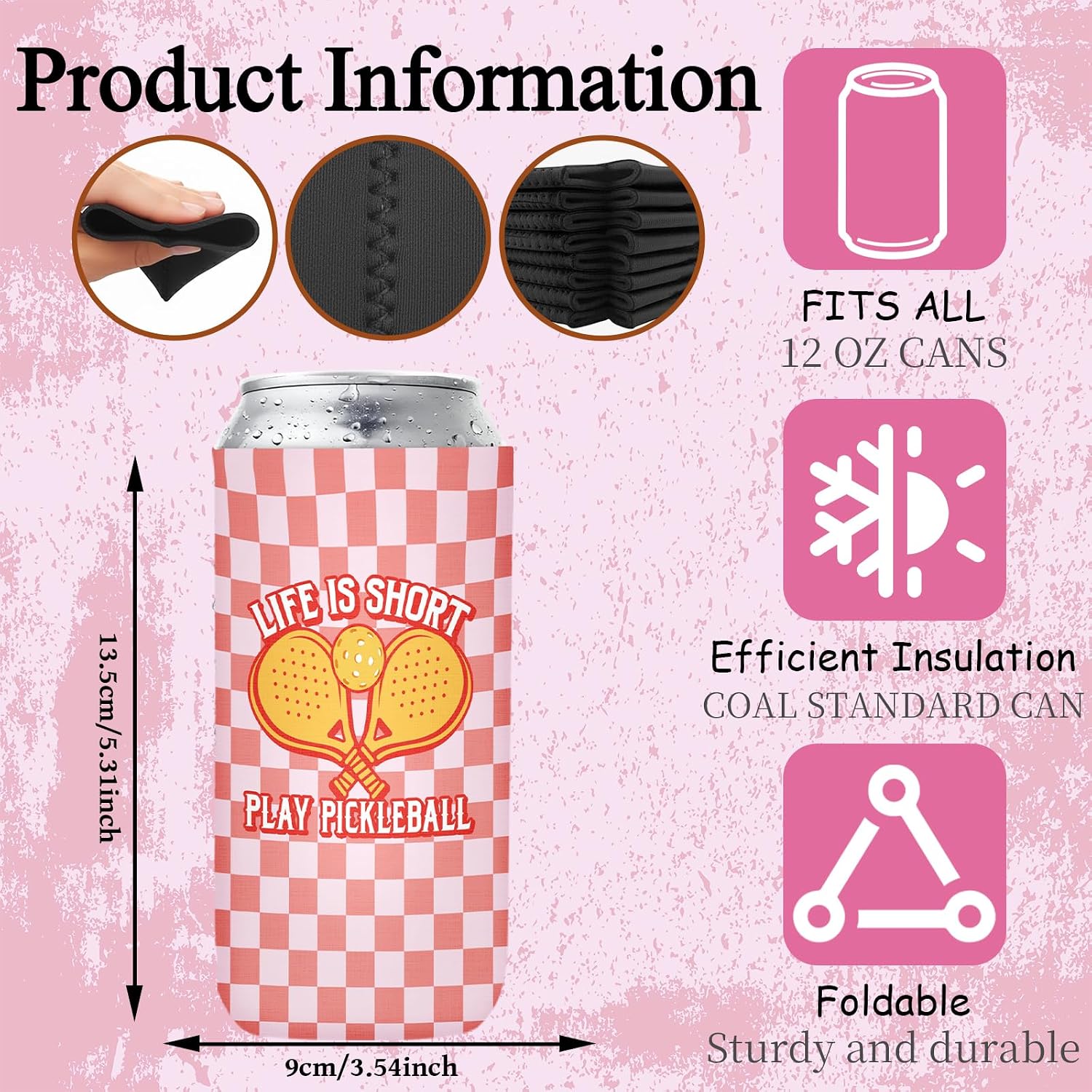 Pink Pickleball Gifts, 12 Pcs Pickleball Slim Beer Can Coolers image 3