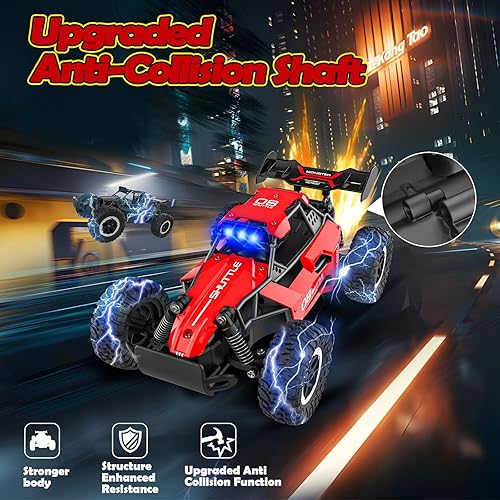 Miniatura 5 de Auto a control remoto para niños de 3, 4, 5, 6, 7+, 20 KMH de alta velocidad con luces LED, 2.4 GHz 2WD Monster Truck juguetes, auto RC recargable,
