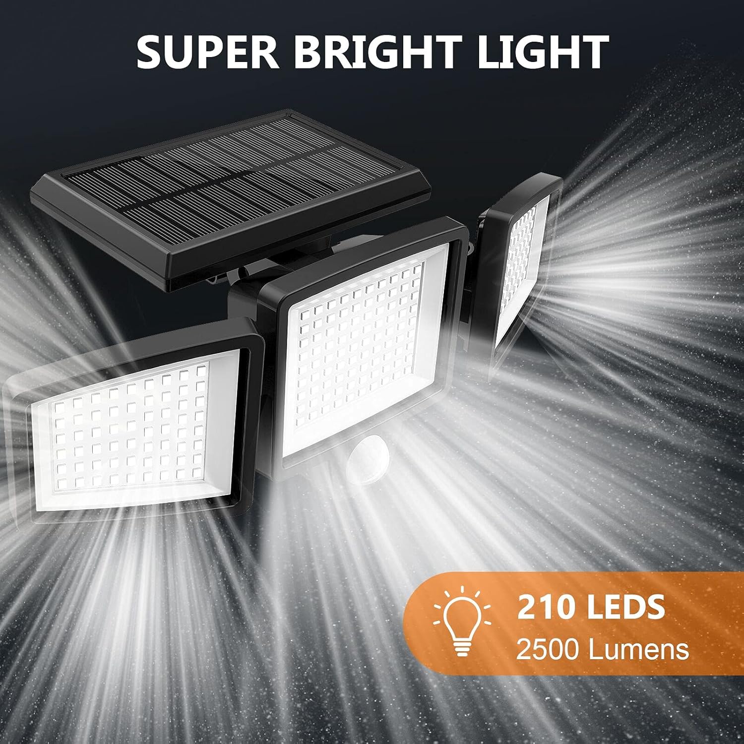 Solar Lights Outdoor,ATUPEN 210 LED 2500LM Motion Sensor Lights with Remote Control, 3 Heads Security LED Flood Light, IP65 Waterproof, 270° Wide Angle Illumination Wall Light with 3 Modes(1 Packs) - - 