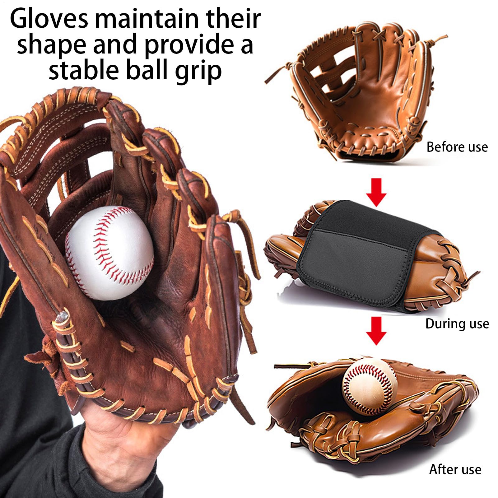 Baseball-Handschuhwickel, stoßdämpfender Trainingsgurt, elastischer Handschuh-Former, langlebiges Baseball-Handschuh-Zubehör, hält die Tasche geformt für Sportler, ideal für Schlaghockey-Übungen