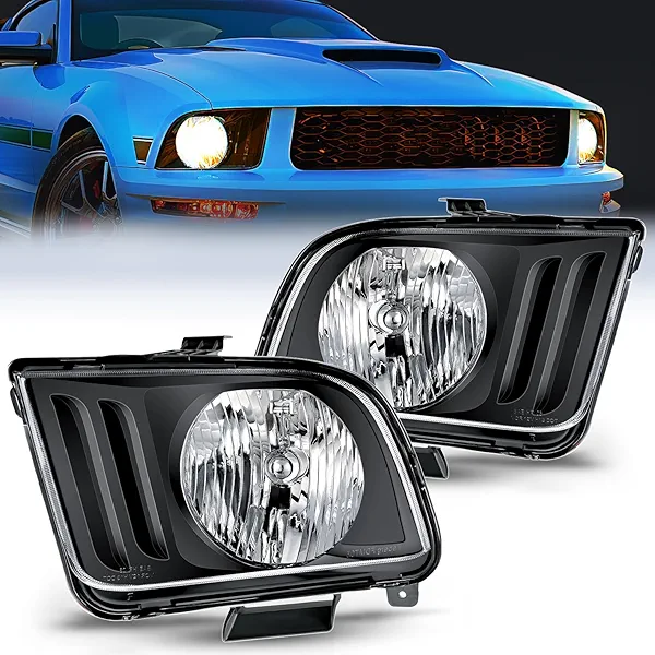 Nilight Headlight Assembly Compatible with 2005 2006 2007 2008 2009 Ford Mustang Headlamps Replacement Black Housing Clear Reflector Upgraded clear Lens Driver and Passenger Side