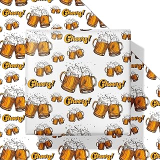 Dtiafu Funny Beer Wrapping Paper for Men Women - Beer Mugs Cheers Gift Wrap Paper for Birthday Holiday Party Celebration - 20 x 28 Inch(6 Pcs)
