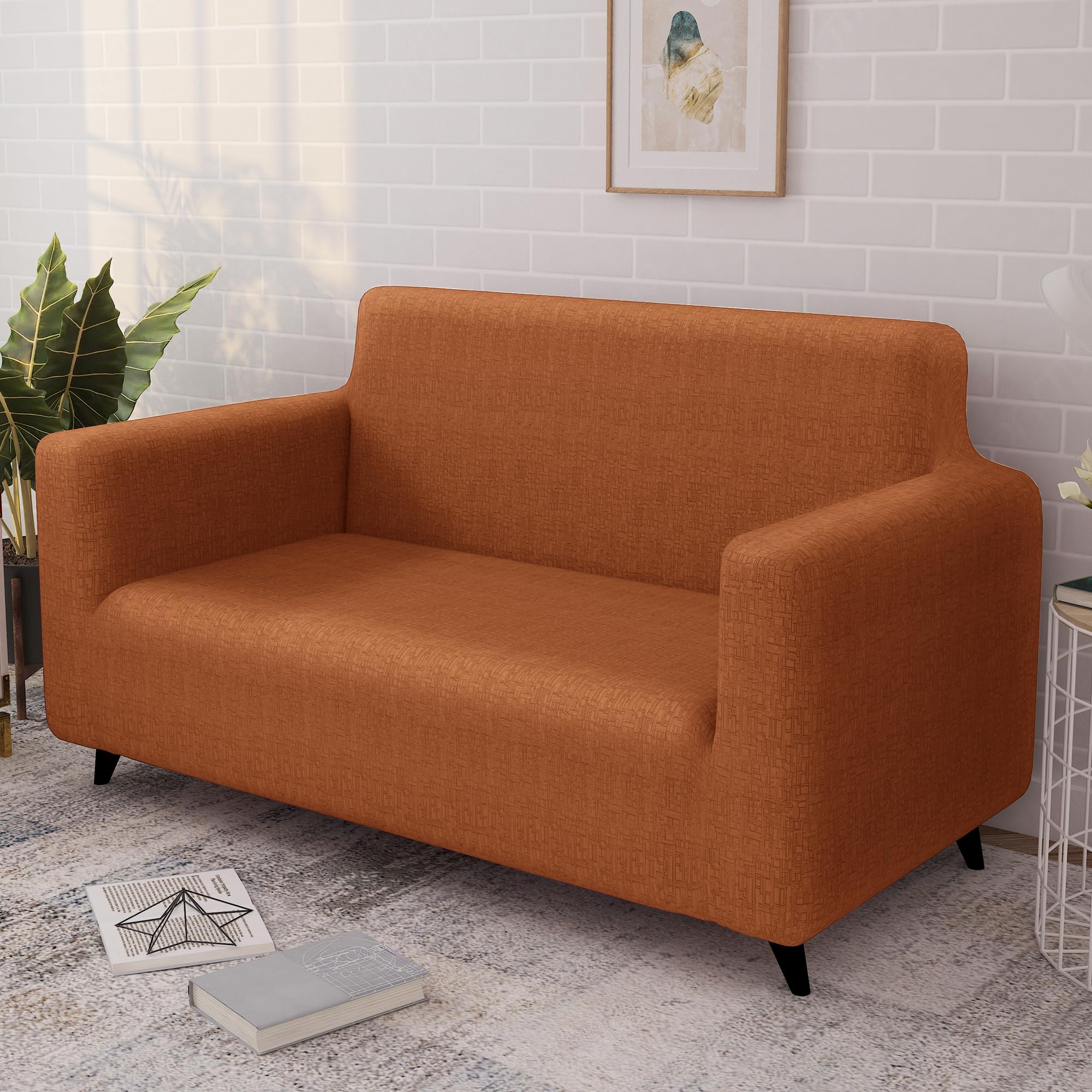 Story@Home Sofa Cover - 2 Seater, Orange & Beige -20