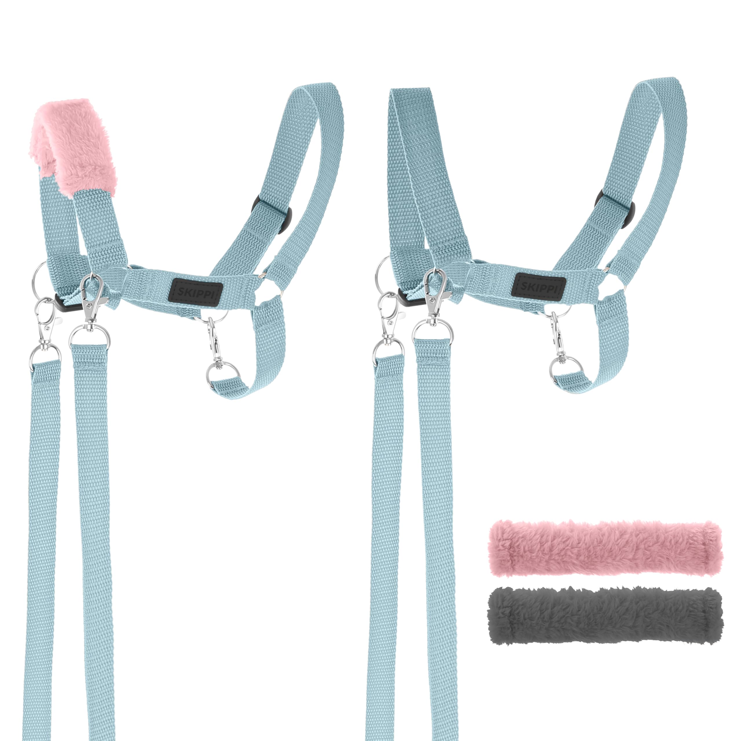SKIPPI Halter for Hobby Horse - Blue, Reins and 2 Furs, Hobby Horse Accessories, Universal Size