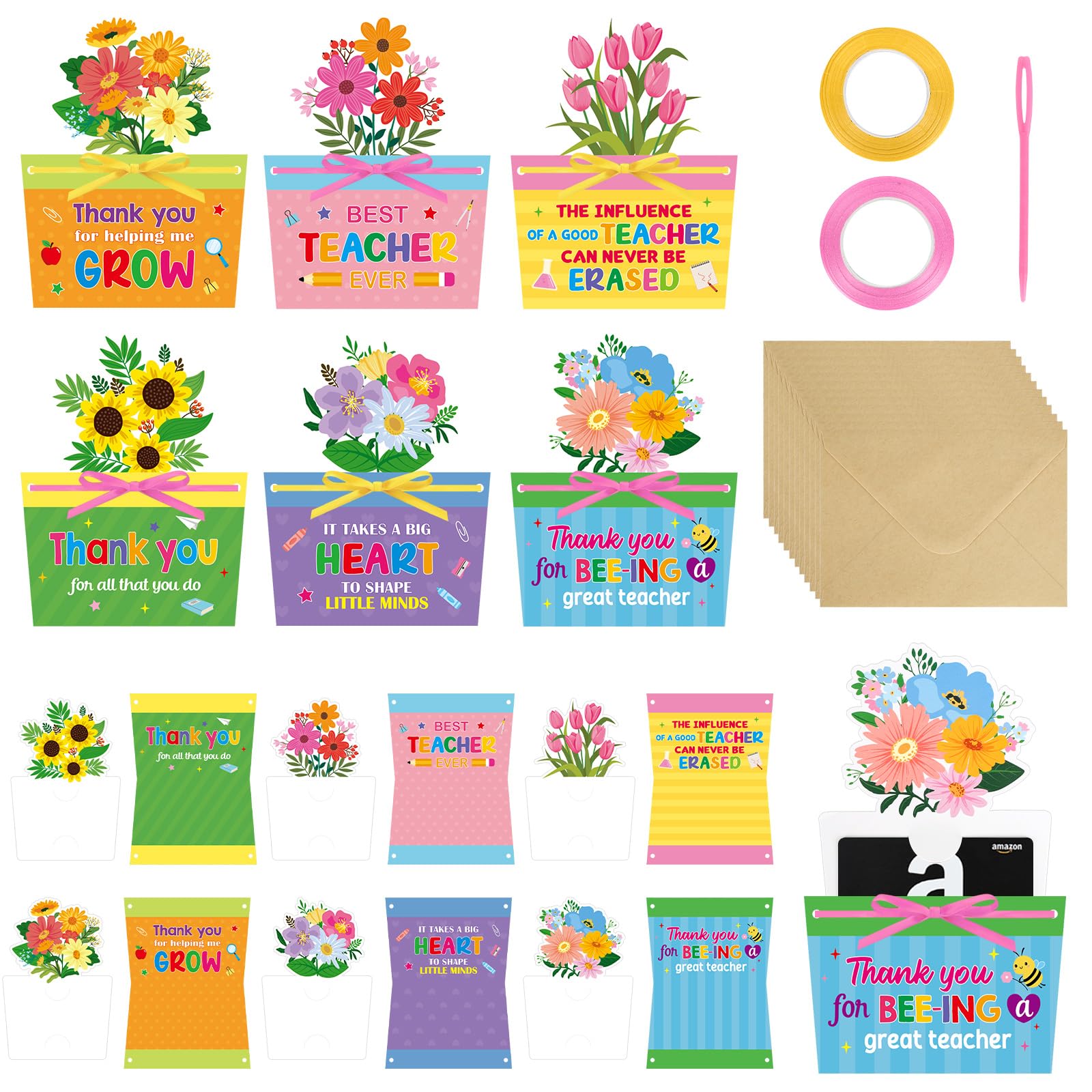 Teacher Gift Card Holder Set with Envelopes, 12 PCS Teacher Appreciation Gift Card Holders, Thank You Card for Teachers, End of Year Appreciation Gifts from Students Parents for Teachers Appreciation Week