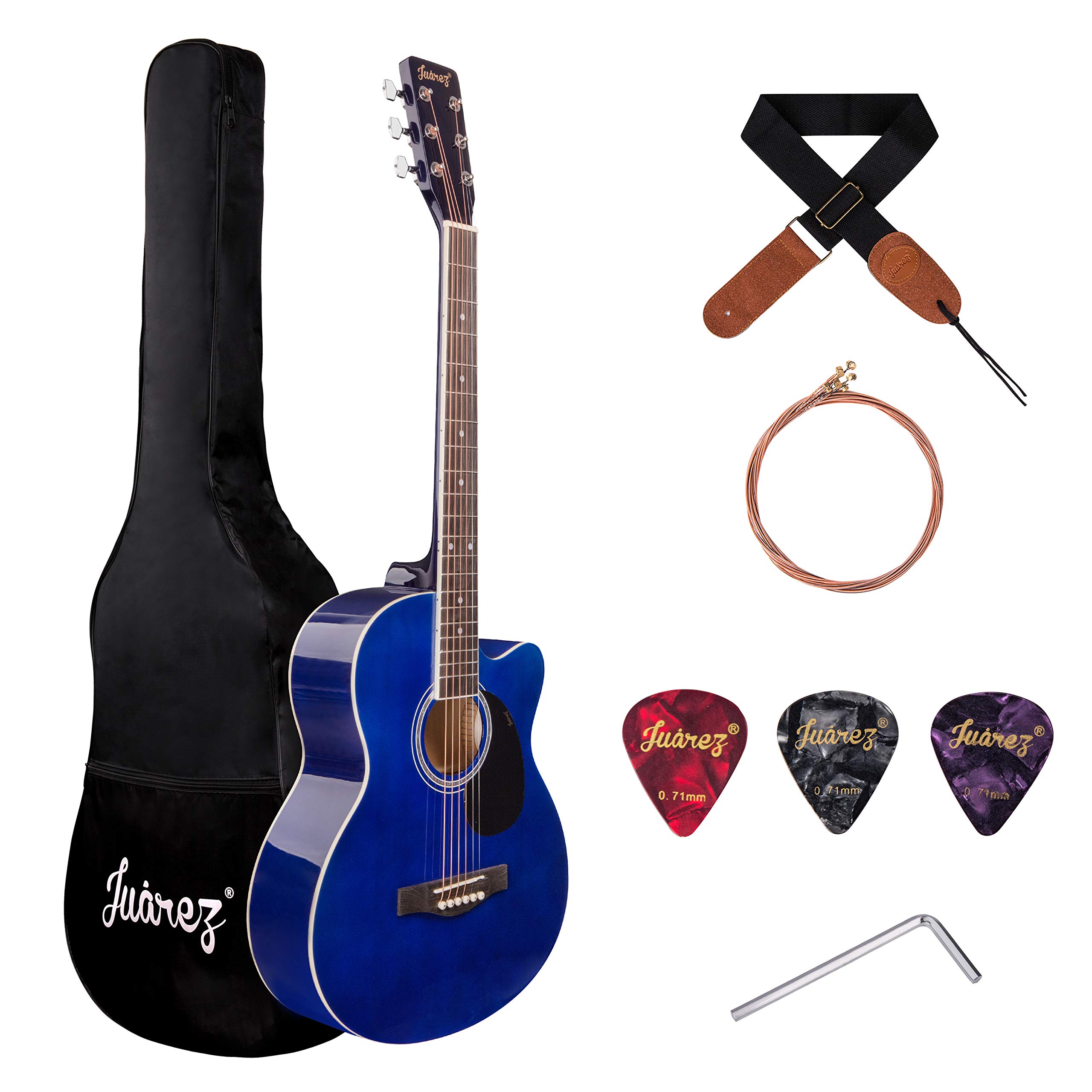 Juarez 38 Inch Cutaway Acoustic Guitar with Lindenwood Body, Steel Strings & Geared Tuners, High Gloss Black Finish — Amazon image 8