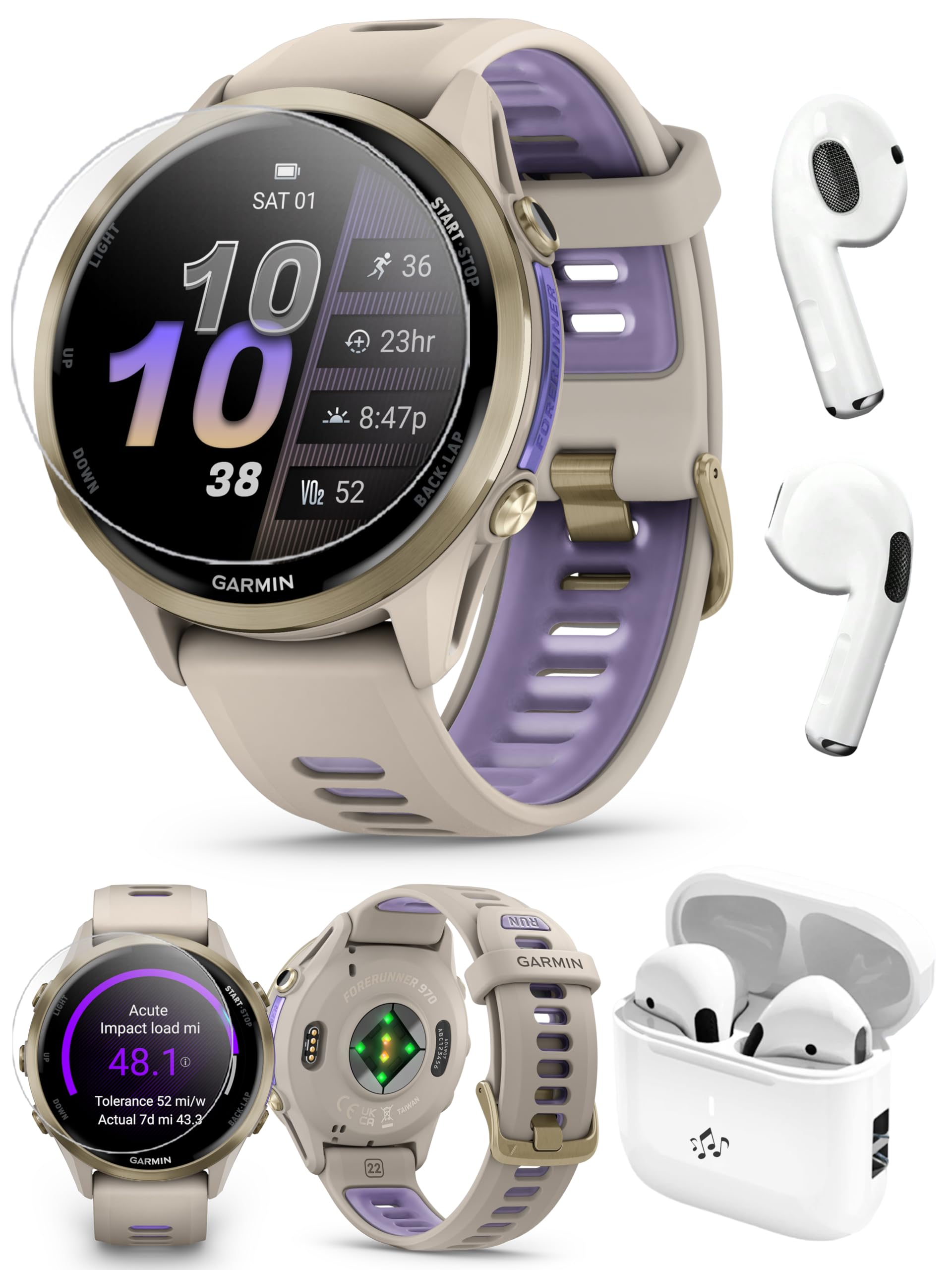 Garmin Forerunner 970 (Indigo) Triathlon GPS Smartwatch Earbuds Bundle