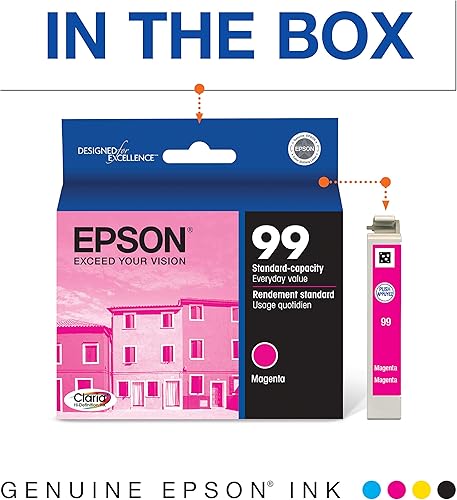 Miniatura 2 de Epson T099 Claria Cartucho magenta de alta definición de capacidad estándar (T099320-S) para impresoras artesanales seleccionadas (paquete de 2)