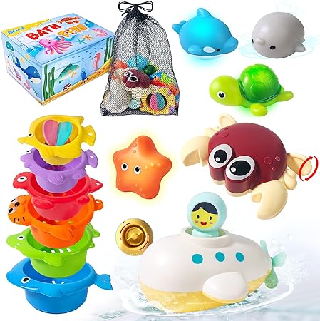 PATIFEED Baby & Toddler Toys,Bath Toys PATIFEED Bath Toys Gifts for Age 3 4 5 6 7 8+ Years Old Kids Boys Girls Toddlers - Swim Pool Bathtub Tub Toys for Toddlers, Stacking Cup with Wind Up Water Toys for Baby Birthday Christmas