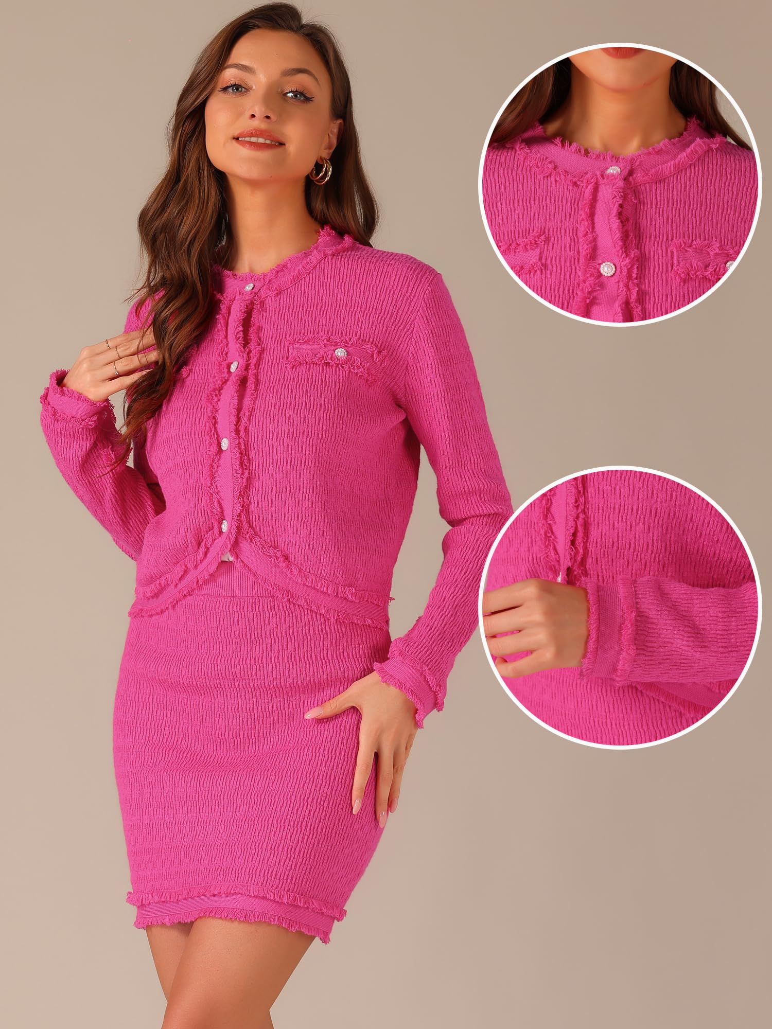 Allegra K Costume 2 Pièces pour Femme Gardigan Extensible et Jupe Courte Crayon Ensembles Vintage Tailleurs-Jupe