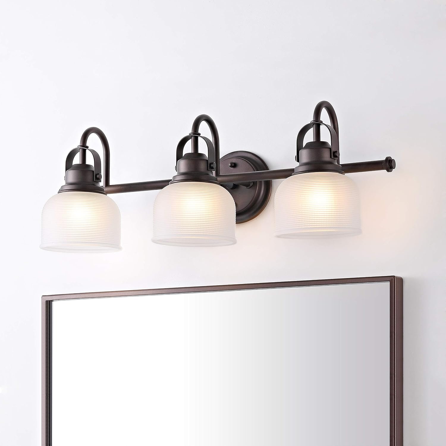Eyely EYL7409C n 25.25" 3-Light Metal/Glass LED Vanity Light for Entryway Lobby, Bathroom, Hallway, Bedroom, Traditional, Classic, Oil Rubbed Bronze