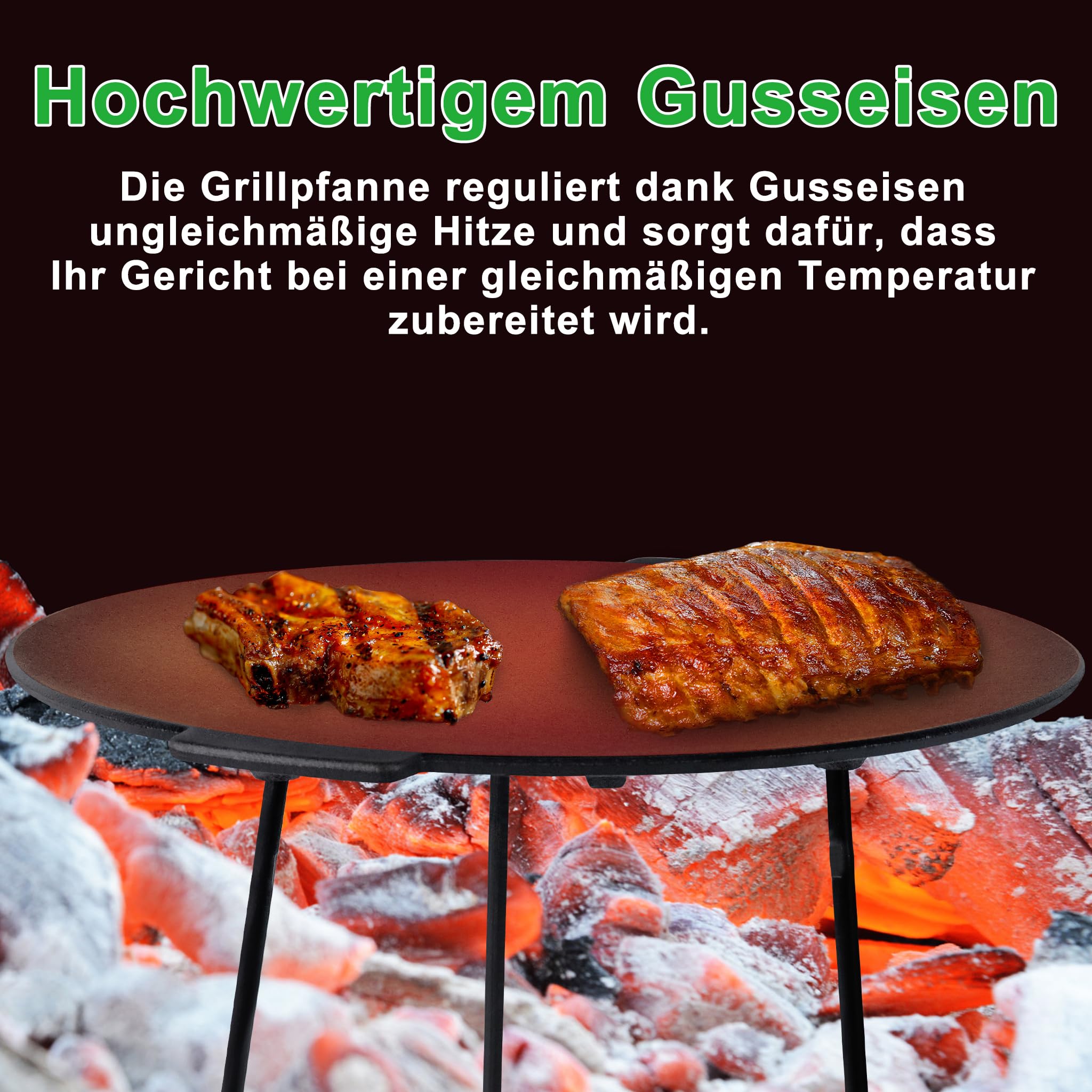 XMTECH Dutch Oven żeliwna patelnia grillowa, okrągła, Ø 45 cm, wysokość 37 cm, z 3 nogami, żeliwo, trójnożna płyta grillowa