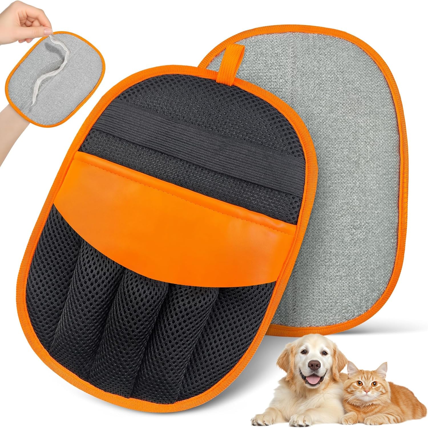 Pet Hair Removal Glove, Electrostatic Grooming Remover Glove for Dog and Cat, Pure Path Pet Hair Remover, Fur Remover for Furniture, Clothing, Carpet & Car Seat (Orange,1)