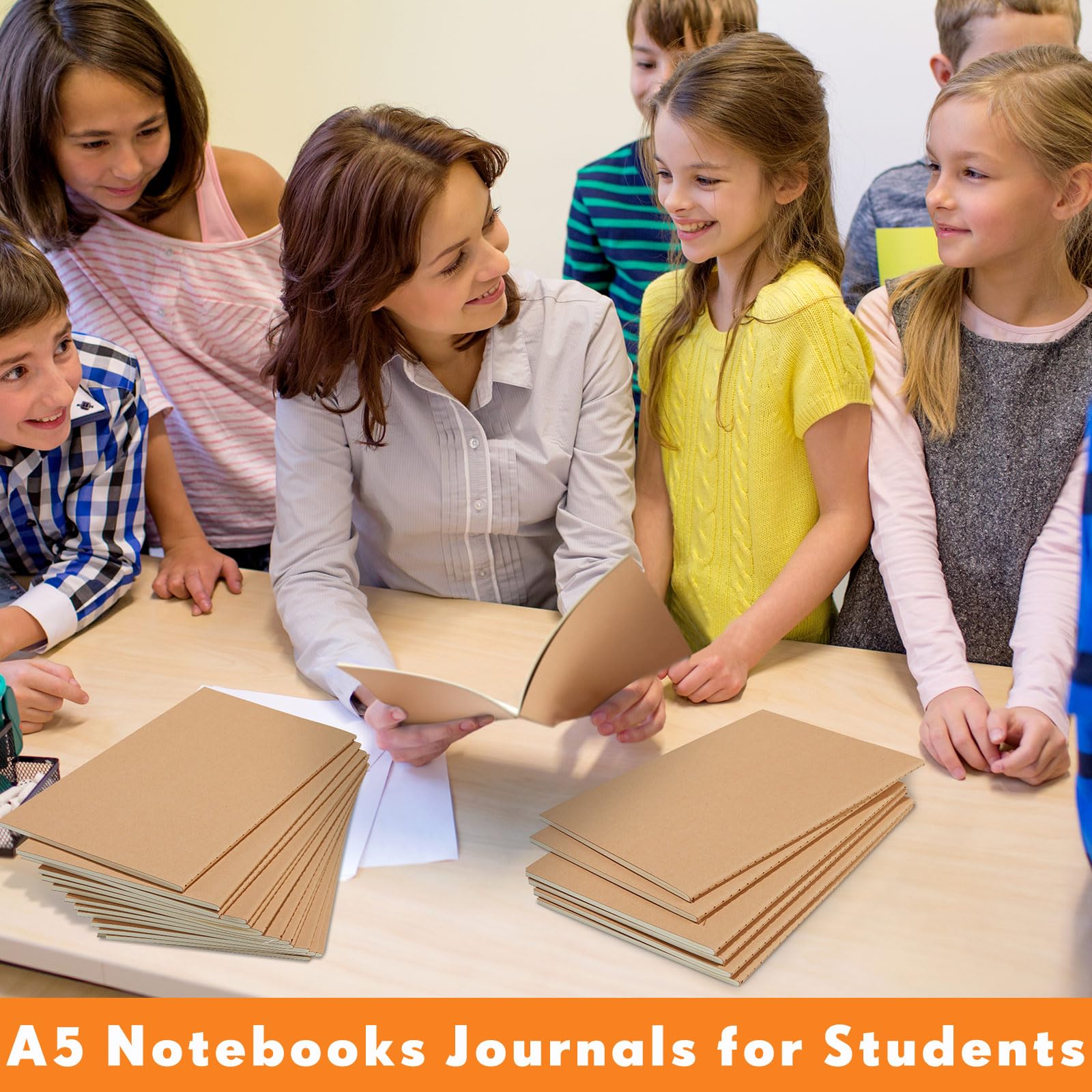 Mimorou 100 cuadernos de papel kraft de 5.5 x 8.3 pulgadas, tamaño A5, cuadernos de tapa blanda a granel para niños, estudiantes, escritura, bocetos, oficina, bloc de notas con 60 páginas, 30 hojas