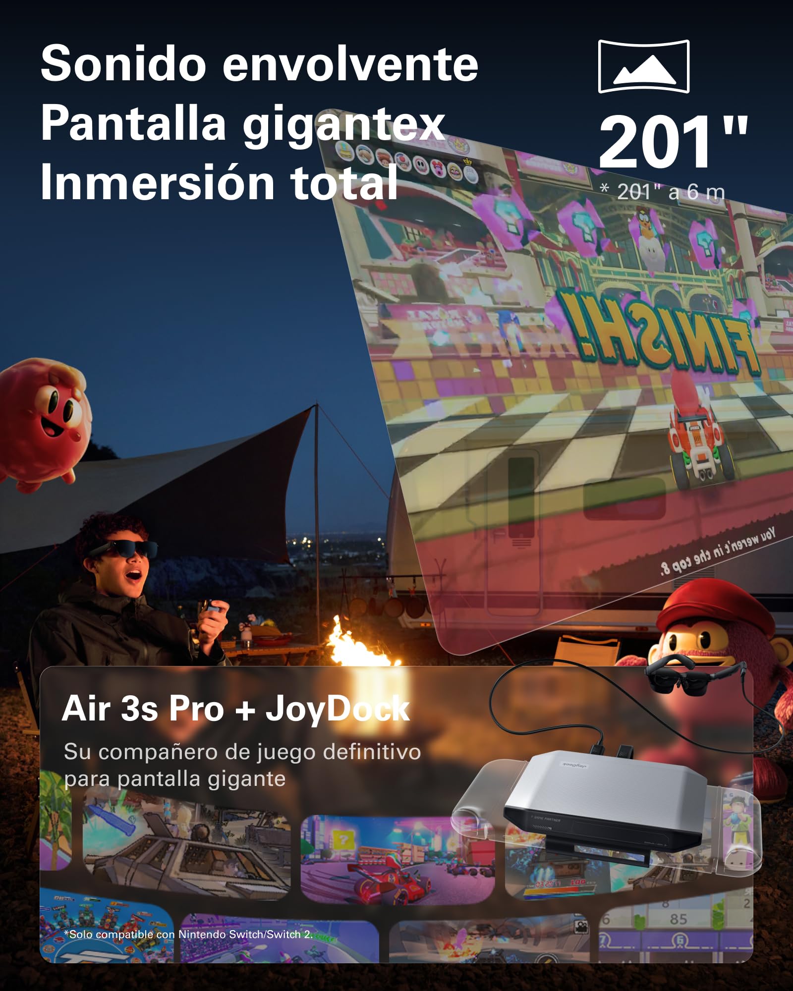 RayNeo Air 3s Pro Gafas AR/XR- Pantalla de Video 201'' 1200 Nits 120Hz HueView 2.0, Gafas de Juego Inteligentes para iPhone 17,16,15/Android/Mac 2/PS5/SteamDeck
