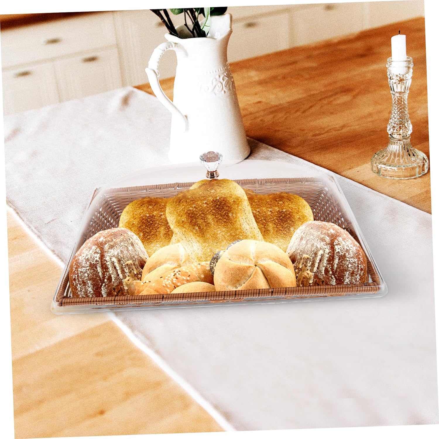 Mikinona 1set Woven Food Serving Tray Lid Practical and Versatile Kitchen Storage Basket for Bread Fruits and Snacks for Parties and Daily Use