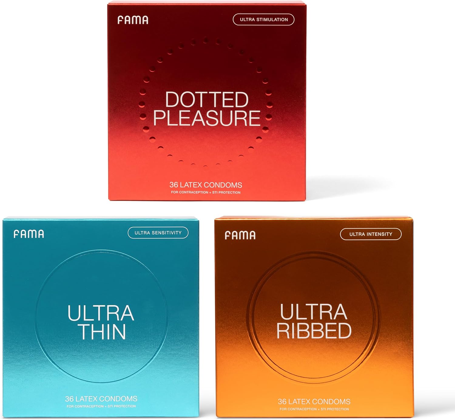 FAMA Dotted Pleasure&Ultra Thin&Ribbed Condoms, for Ultra Sensitivity, Natural Latex, Lubricated Condoms - 108 Count